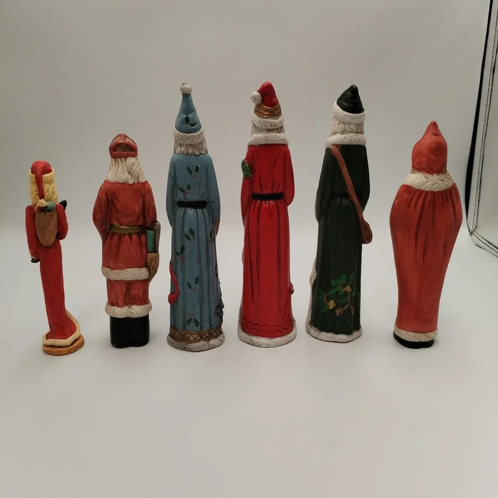 Set 6 Vtg Santa Claus Figurines Father Christmas Woodland Animals Resin 4-8 In